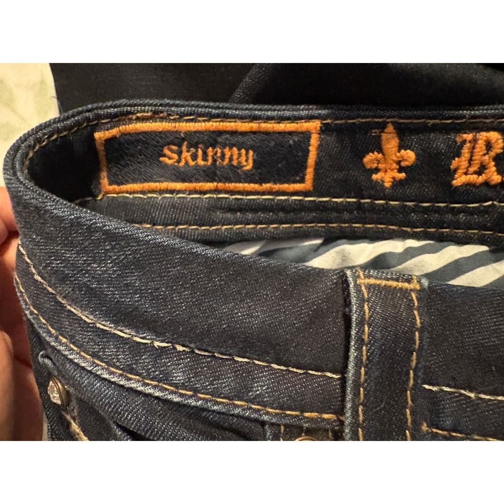 Rock Revival Skinny Jeans Dark Wash Embellished Back Pockets Signature Stitching - Picture 10 of 11